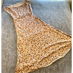 Sundance Floral Rayon Midi Dress Size 6 Brown Cream Roses Boho Cottagecore